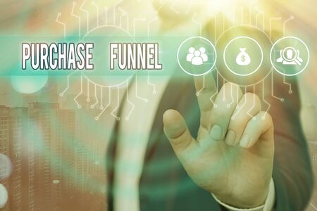 Conceptual hand writing showing Purchase Funnel. Concept meaning consumer model which illustrates customer journeyの写真素材