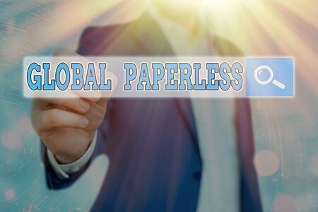 Handwriting text Global Paperless. Conceptual photo going for technology methods like email instead of paperの写真素材