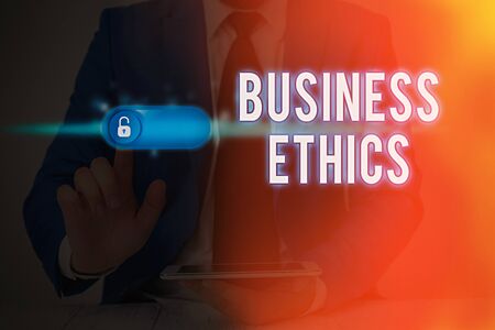 Writing note showing Business Ethics. Business concept for Moral principles that guide the way a business behavesの写真素材
