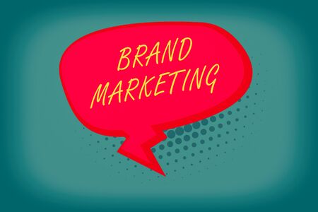 Writing note showing Brand Marketing. Business concept for Creating awareness about products around the world Blank Oblong Halftone Speech Bubble Zigzag Tail and Shadeの写真素材