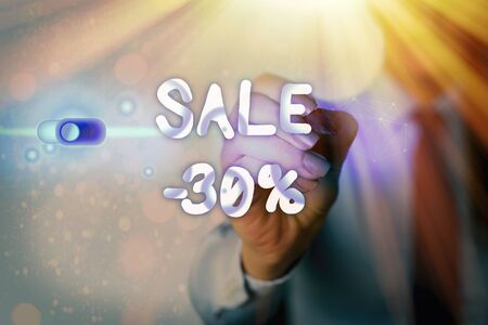 Writing note showing Sale 30 Percent. Business concept for A promo price of an item at 30 percent markdownの写真素材
