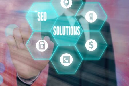 Handwriting text writing Seo Solutions. Conceptual photo Search Engine Result Page Increase Visitors by Rankingsの写真素材