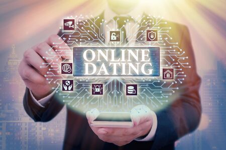 Handwriting text Online Dating. Conceptual photo Searching Matching Relationships eDating Video Chattingの写真素材