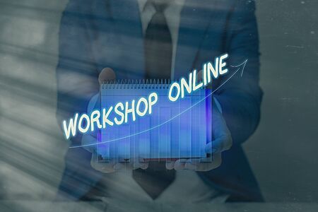 Conceptual hand writing showing Workshop Online. Concept meaning room or building in which goods are manufactured repairedの写真素材