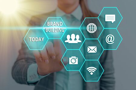 Text sign showing Brand Building. Business photo text Generating awareness Establishing and promoting companyの写真素材