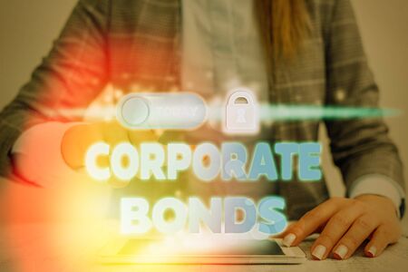 Word writing text Corporate Bonds. Business photo showcasing corporation to raise financing for variety of reasonsの写真素材