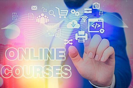 Handwriting text Online Courses. Conceptual photo Revolutionizing formal education Learning through internetの写真素材