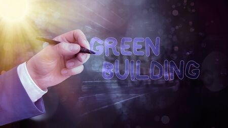 Text sign showing Green Building. Business photo showcasing A structure that is environmentally responsible Sustainableの写真素材