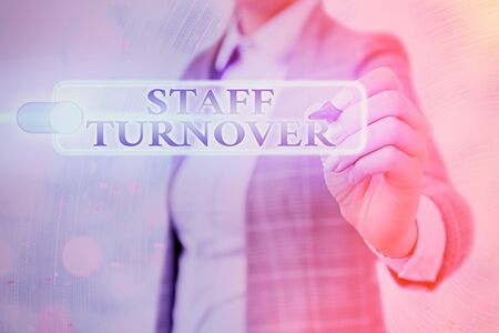 Writing note showing Staff Turnover. Business concept for The percentage of workers that replaced by new employeesの写真素材