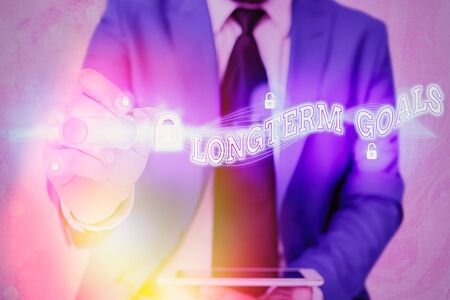 Writing note showing Longterm Goals. Business concept for Strategic target that is required more time for completionの写真素材
