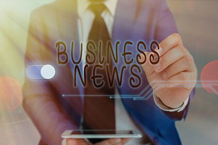 Writing note showing Business News. Business concept for Commercial Notice Trade Report Market Update Corporate Insightの写真素材
