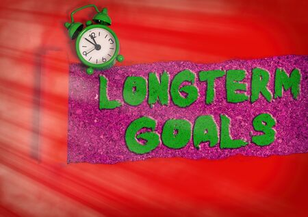 Text sign showing Longterm Goals. Business photo showcasing Strategic target that is required more time for completionの写真素材