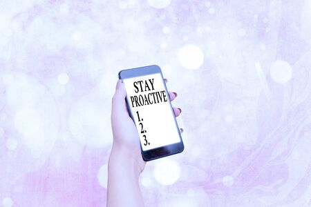 Writing note showing Stay Proactive. Business concept for Taking own decision to go ahead of anticipated eventsの写真素材