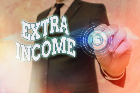 Handwriting text Extra Income. Conceptual photo Additional fund received or earned from a non regular basisの写真素材