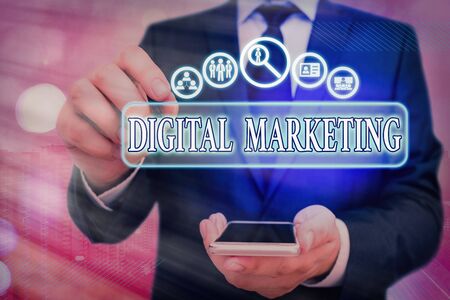 Word writing text Digital Marketing. Business photo showcasing market products or services using technologies on Internetの写真素材