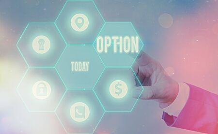 Text sign showing Option. Business photo text the opportunity or ability to choose something or to chooseの写真素材