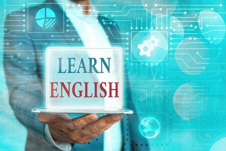 Text sign showing Learn English. Business photo showcasing gain acquire knowledge in new language by studyの写真素材