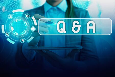 Handwriting text writing Q And A. Conceptual photo a period of time or an occasion when someone answers questionsの写真素材