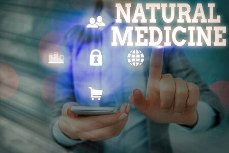 Word writing text Natural Medicine. Business photo showcasing any of various systems of healing or treating diseaseの写真素材
