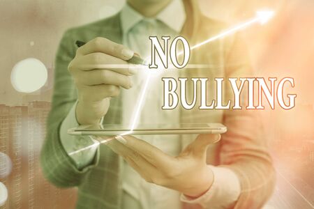 Text sign showing No Bullying. Business photo showcasing stop aggressive behavior among children power imbalanceの写真素材