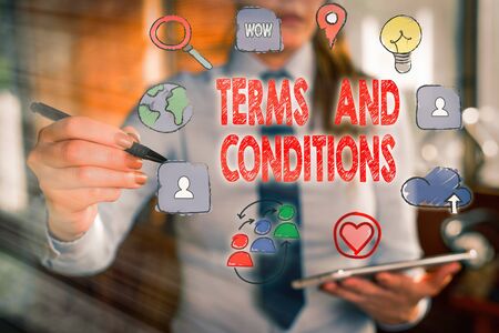 Text sign showing Terms And Conditions. Business photo text rules that apply to fulfilling a particular contractの写真素材