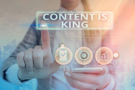 Writing note showing Content Is King. Business concept for believe that content is central to the success of a websiteの写真素材