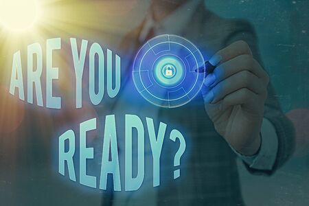 Word writing text Are You Ready Question. Business photo showcasing asking someone start something when feel preparedの写真素材