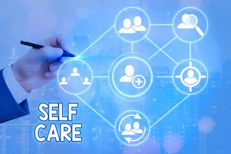 Text sign showing Self Care. Business photo text the practice of taking action to improve one s is own healthの写真素材