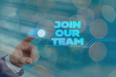 Conceptual hand writing showing Join Our Team. Concept meaning inviting someone to join in your...
