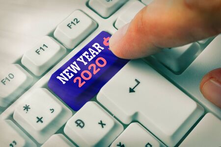 Handwriting text New Year 2020. Conceptual photo Greeting Celebrating Holiday Fresh Start Best wishesの写真素材