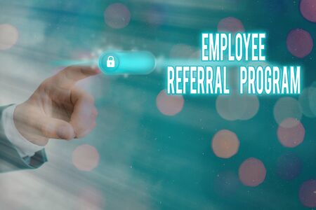 Conceptual hand writing showing Employee Referral Program. Concept meaning employees are rewarded for introducing recruitsの写真素材