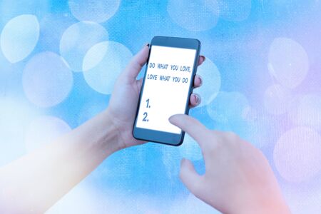 Handwriting text Do What You Love Love What You Do. Conceptual photo Pursue your dreams or passions in lifeの写真素材