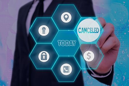 Handwriting text Canceled. Conceptual photo to decide not to conduct or perform something planned or expectedの写真素材