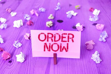 Handwriting text Order Now. Conceptual photo the activity of asking for goods or services from a companyの写真素材
