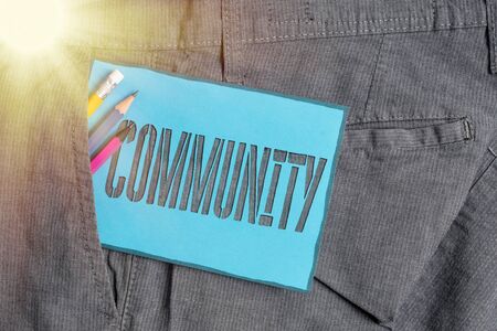 Conceptual hand writing showing Community. Concept meaning specific population with a common...