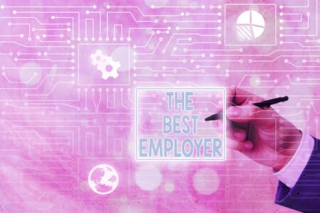 Conceptual hand writing showing The Best Employer. Concept meaning created workplace showing feel heard and empoweredの写真素材