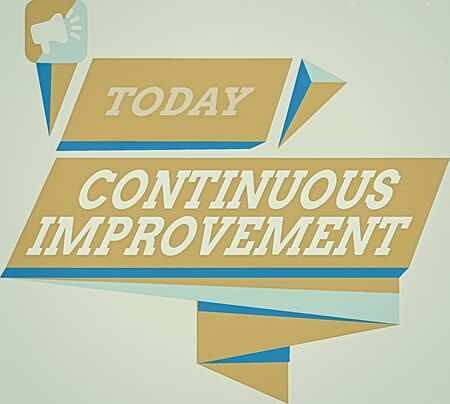 Word writing text Continuous Improvement. Business photo showcasing ongoing effort to improve products or processes Quadrangular Abstract Shape Formation Horizontal Graphic Outline Megaphoneの写真素材