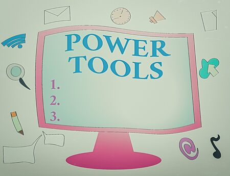 Writing note showing Power Tools. Business concept for tools powered by an electric motor mostly...
