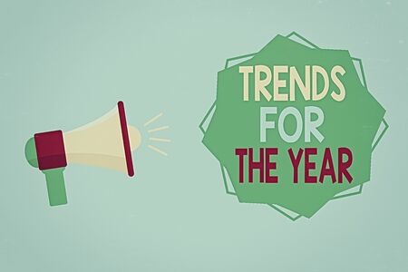 Word writing text Trends For The Year. Business photo showcasing fashion styles or preferences for a period of time Megaphone with Sound Volume Effect icon and Blank 8 Pointed Star shapeの写真素材