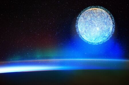 Digital Image of Distant Solar System Showing Global Technology Networks.