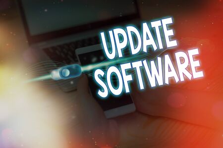 Text sign showing Update Software. Business photo showcasing an application patch fixing the...