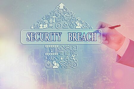 Handwriting text writing Security Breach. Conceptual photo unauthorized access of data gained by a malicious intruderの写真素材