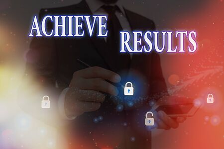 Conceptual hand writing showing Achieve Results. Concept meaning to target and successfully fulfill every listed goalの写真素材