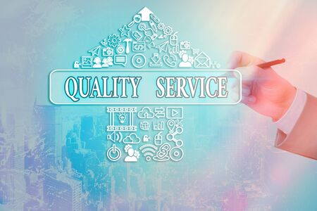 Handwriting text writing Quality Service. Conceptual photo meeting the client s is expectation after dealing with themの写真素材