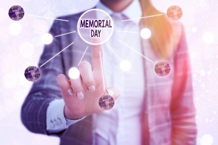 Conceptual hand writing showing Memorial Day. Concept meaning day to remember and honor the veterans as they sacrificed for the countryの写真素材