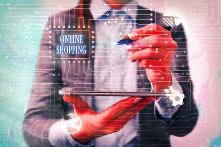 Text sign showing Online Shopping. Business photo text ecommerce which let the consumer buy goods using the Internetの写真素材