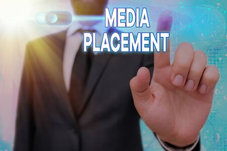Conceptual hand writing showing Media Placement. Concept meaning inserting a digital ad message to promote a businessの写真素材