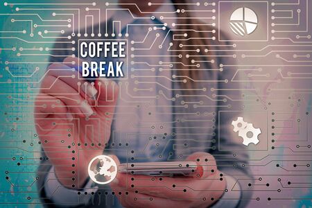 Text sign showing Coffee Break. Business photo text short time allotted for drinking coffee without doing any workの写真素材