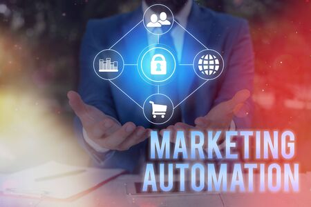 Conceptual hand writing showing Marketing Automation. Concept meaning software platforms designed for commerce departmentの写真素材
