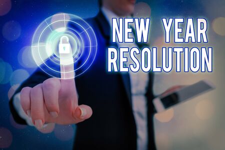 Conceptual hand writing showing New Year Resolution. Concept meaning listing of goals and change with determinationの写真素材